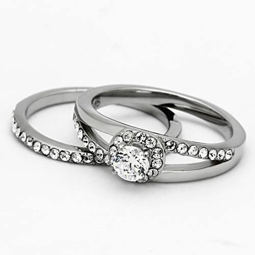 MATK971 - High polished (no plating) Stainless Steel Ring with AAA Grade CZ  in Clear