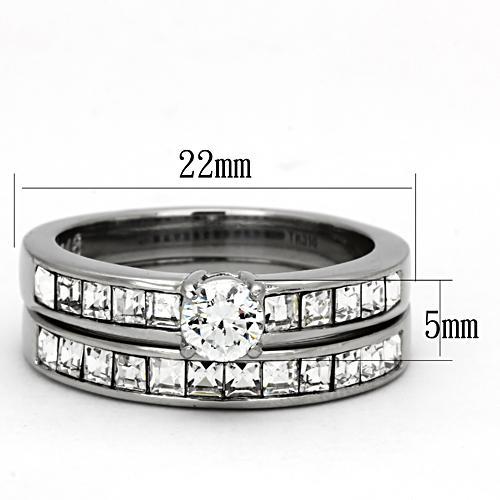 MATK972 - High polished (no plating) Stainless Steel Ring with AAA Grade CZ  in Clear