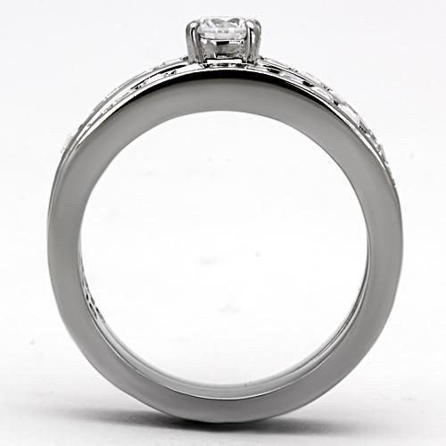 MATK972 - High polished (no plating) Stainless Steel Ring with AAA Grade CZ  in Clear