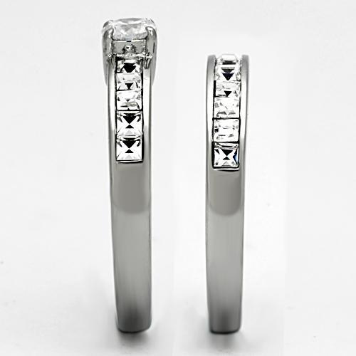 MATK972 - High polished (no plating) Stainless Steel Ring with AAA Grade CZ  in Clear