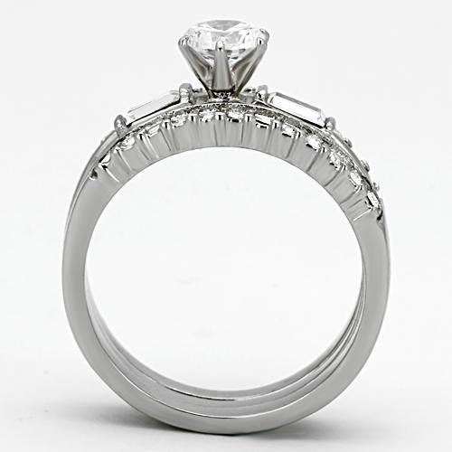 MATK973 - High polished (no plating) Stainless Steel Ring with AAA Grade CZ  in Clear