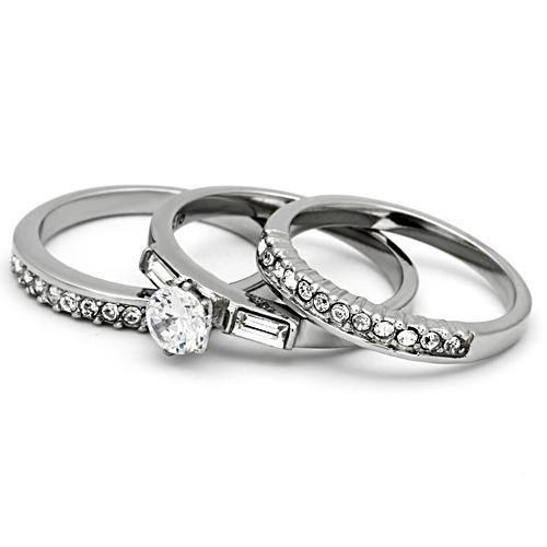MATK973 - High polished (no plating) Stainless Steel Ring with AAA Grade CZ  in Clear