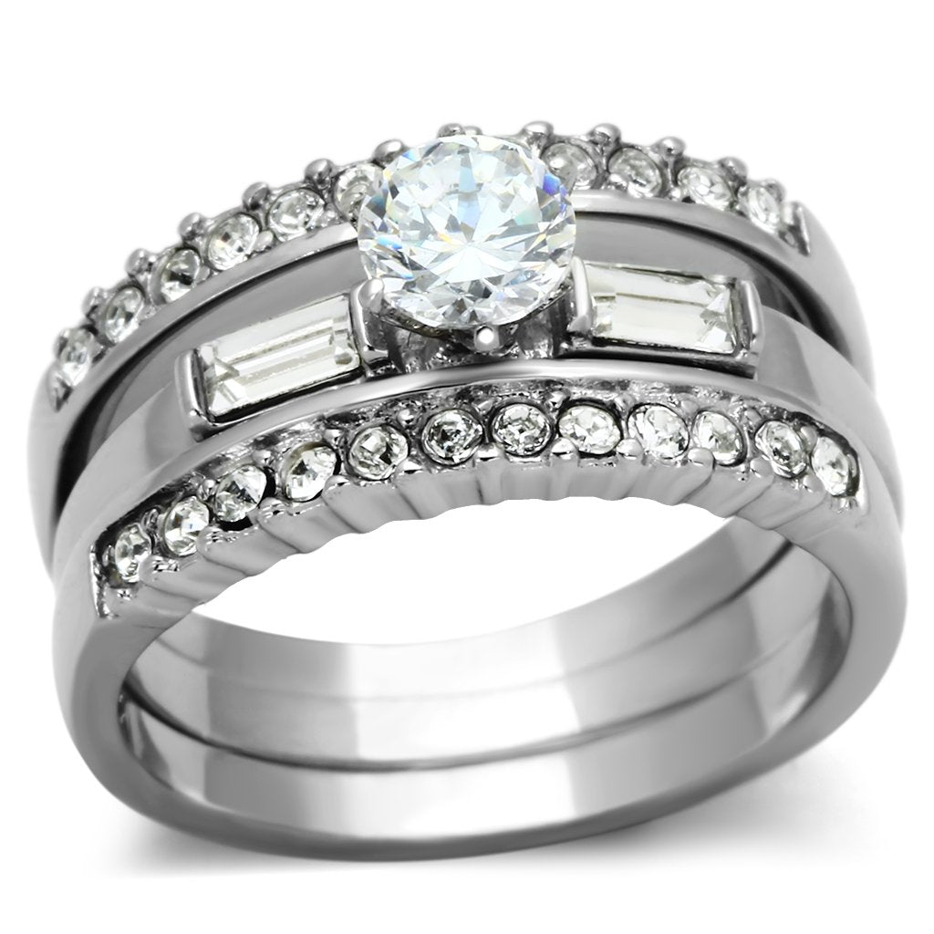 MATK973 - High polished (no plating) Stainless Steel Ring with AAA Grade CZ  in Clear