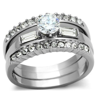 MATK973 - High polished (no plating) Stainless Steel Ring with AAA Grade CZ  in Clear