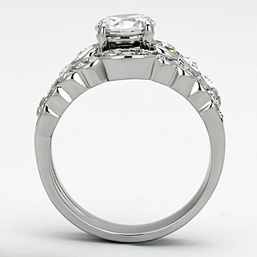 MATK974 - High polished (no plating) Stainless Steel Ring with AAA Grade CZ  in Clear