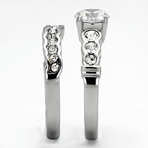 MATK974 - High polished (no plating) Stainless Steel Ring with AAA Grade CZ  in Clear