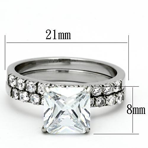 MATK975 - High polished (no plating) Stainless Steel Ring with AAA Grade CZ  in Clear
