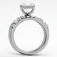 MATK975 - High polished (no plating) Stainless Steel Ring with AAA Grade CZ  in Clear