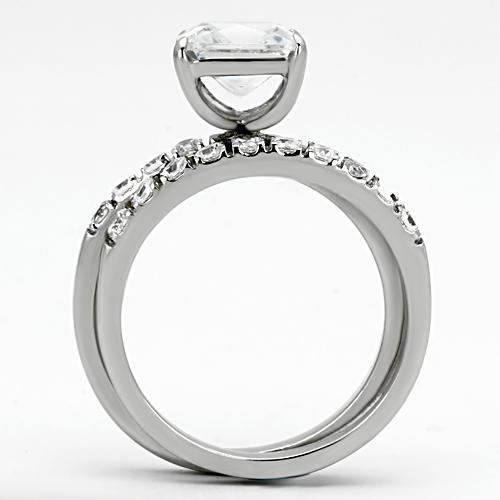 MATK975 - High polished (no plating) Stainless Steel Ring with AAA Grade CZ  in Clear