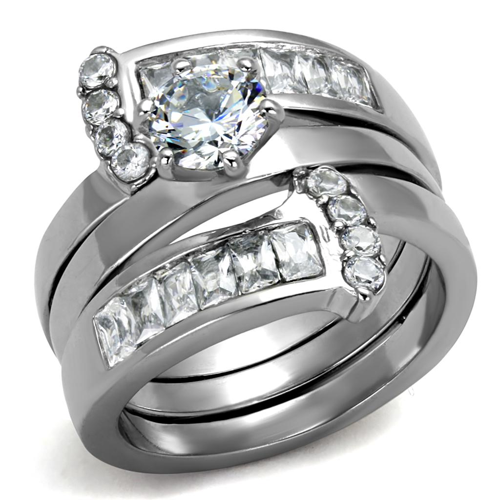 MATK976 - High polished (no plating) Stainless Steel Ring with AAA Grade CZ  in Clear