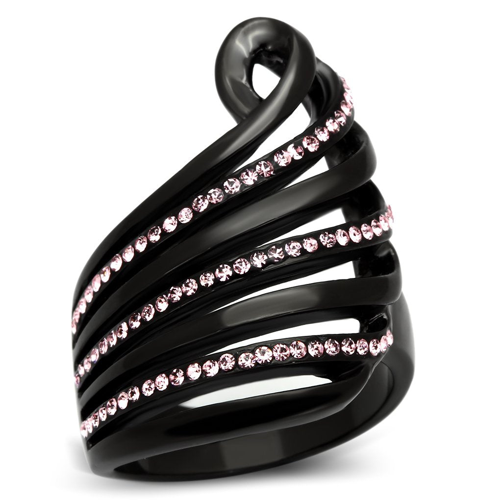 MATK977 - IP Black(Ion Plating) Stainless Steel Ring with Top Grade Crystal  in Light Rose