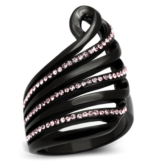MATK977 - IP Black(Ion Plating) Stainless Steel Ring with Top Grade Crystal  in Light Rose