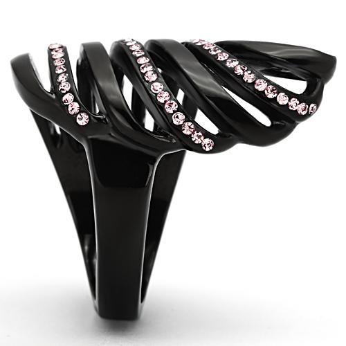 MATK977 - IP Black(Ion Plating) Stainless Steel Ring with Top Grade Crystal  in Light Rose