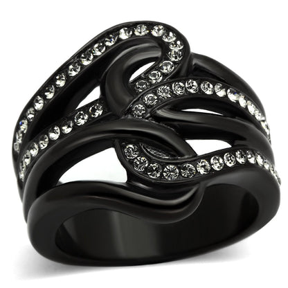 MATK978 - IP Black(Ion Plating) Stainless Steel Ring with Top Grade Crystal  in Black Diamond