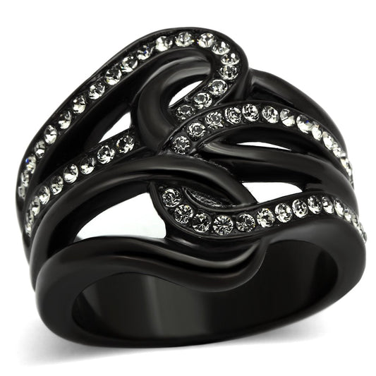 MATK978 - IP Black(Ion Plating) Stainless Steel Ring with Top Grade Crystal  in Black Diamond