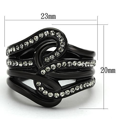 MATK978 - IP Black(Ion Plating) Stainless Steel Ring with Top Grade Crystal  in Black Diamond