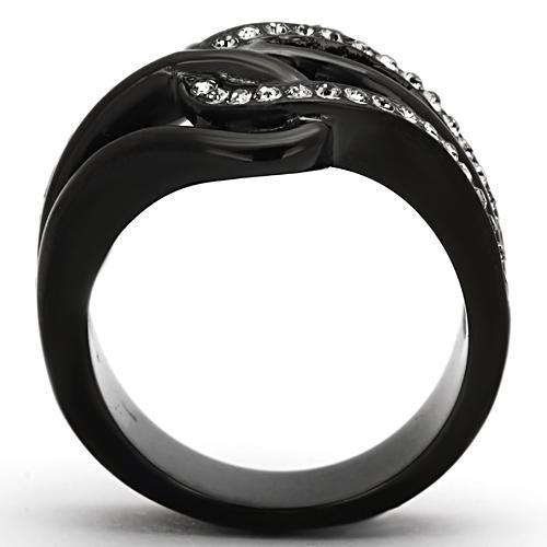 MATK978 - IP Black(Ion Plating) Stainless Steel Ring with Top Grade Crystal  in Black Diamond