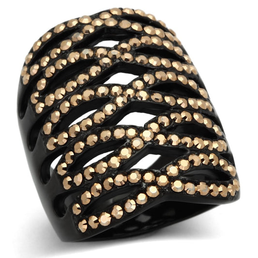 MATK979 - IP Black(Ion Plating) Stainless Steel Ring with Top Grade Crystal  in Metallic Light Gold
