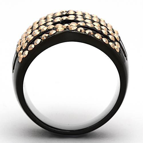 MATK979 - IP Black(Ion Plating) Stainless Steel Ring with Top Grade Crystal  in Metallic Light Gold
