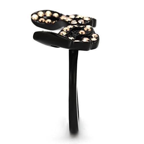 MATK980 - IP Black(Ion Plating) Stainless Steel Ring with Top Grade Crystal  in Metallic Light Gold