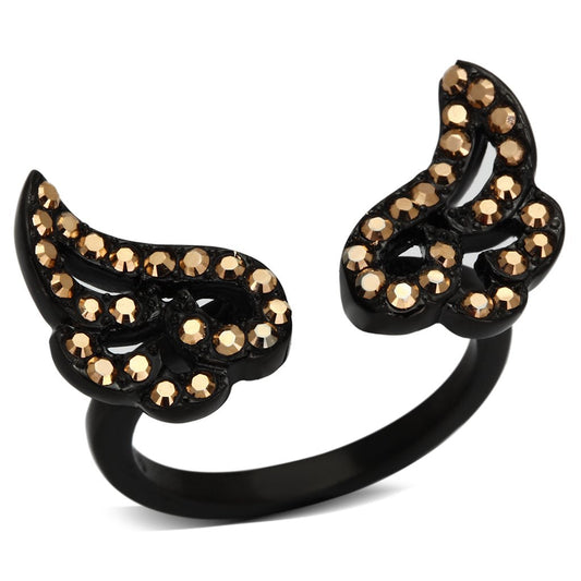 MATK980 - IP Black(Ion Plating) Stainless Steel Ring with Top Grade Crystal  in Metallic Light Gold