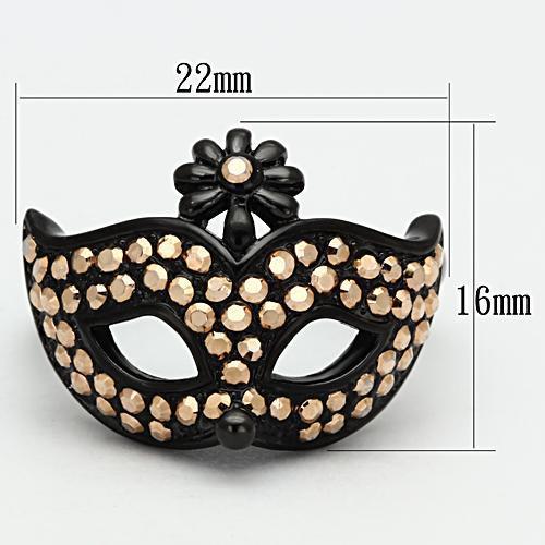 MATK981 - IP Black(Ion Plating) Stainless Steel Ring with Top Grade Crystal  in Metallic Light Gold