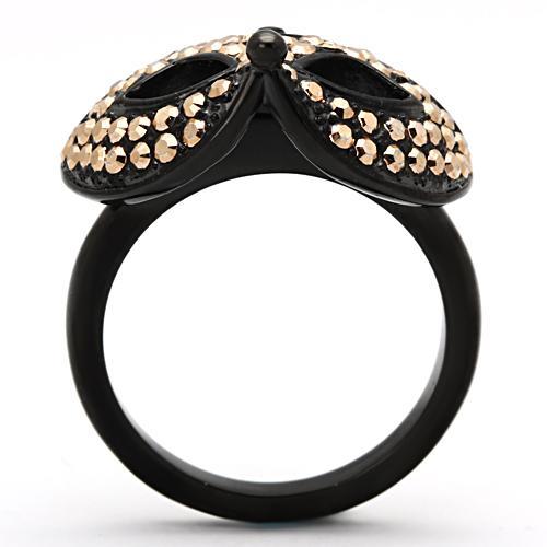 MATK981 - IP Black(Ion Plating) Stainless Steel Ring with Top Grade Crystal  in Metallic Light Gold