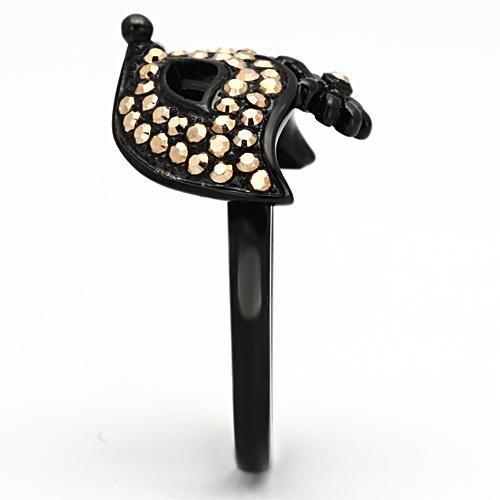 MATK981 - IP Black(Ion Plating) Stainless Steel Ring with Top Grade Crystal  in Metallic Light Gold