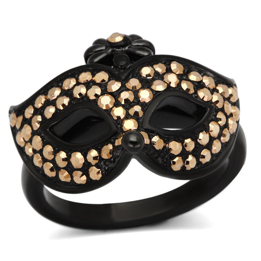 MATK981 - IP Black(Ion Plating) Stainless Steel Ring with Top Grade Crystal  in Metallic Light Gold
