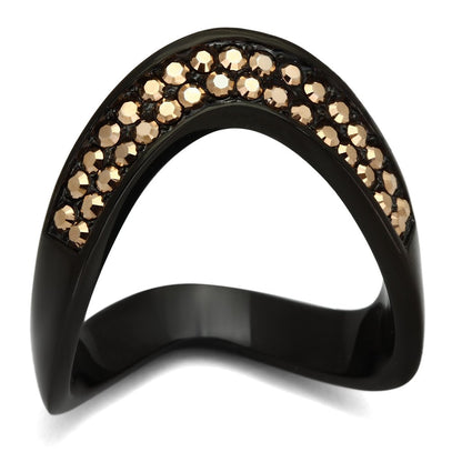 MATK982 - IP Black(Ion Plating) Stainless Steel Ring with Top Grade Crystal  in Metallic Light Gold