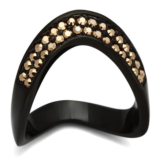 MATK982 - IP Black(Ion Plating) Stainless Steel Ring with Top Grade Crystal  in Metallic Light Gold