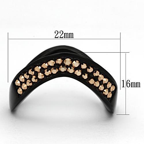 MATK982 - IP Black(Ion Plating) Stainless Steel Ring with Top Grade Crystal  in Metallic Light Gold