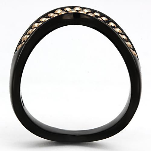 MATK982 - IP Black(Ion Plating) Stainless Steel Ring with Top Grade Crystal  in Metallic Light Gold