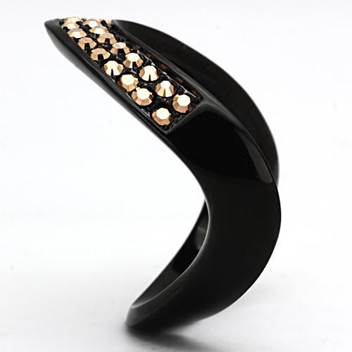 MATK982 - IP Black(Ion Plating) Stainless Steel Ring with Top Grade Crystal  in Metallic Light Gold
