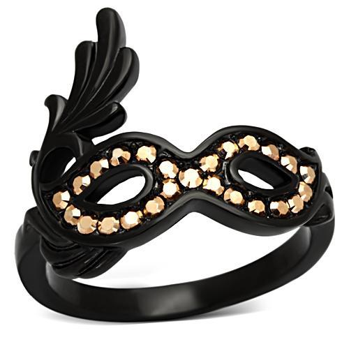 MATK983 - IP Black(Ion Plating) Stainless Steel Ring with Top Grade Crystal  in Metallic Light Gold