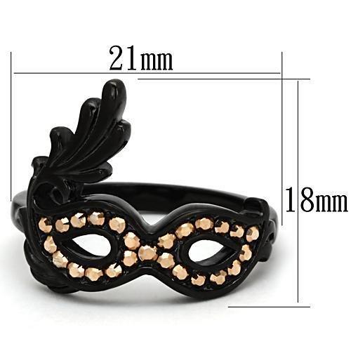 MATK983 - IP Black(Ion Plating) Stainless Steel Ring with Top Grade Crystal  in Metallic Light Gold