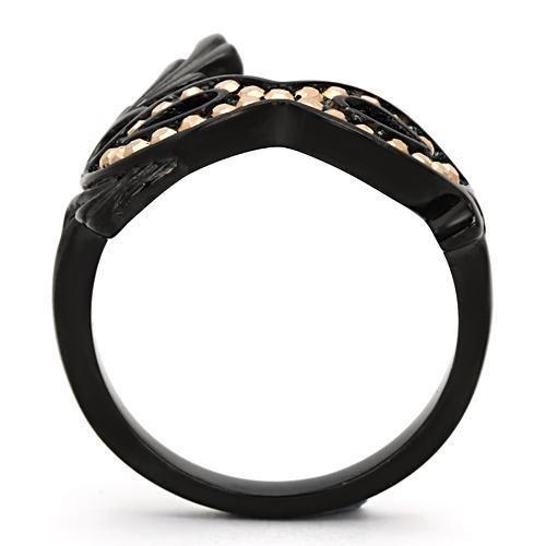MATK983 - IP Black(Ion Plating) Stainless Steel Ring with Top Grade Crystal  in Metallic Light Gold