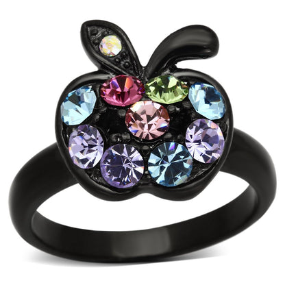 MATK984 - IP Black(Ion Plating) Stainless Steel Ring with Top Grade Crystal  in Multi Color