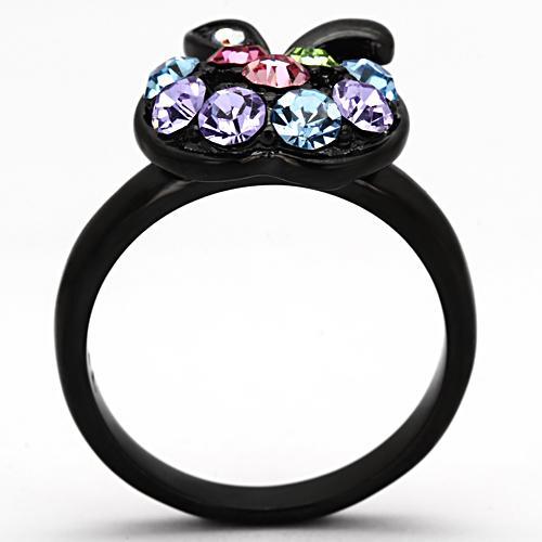 MATK984 - IP Black(Ion Plating) Stainless Steel Ring with Top Grade Crystal  in Multi Color