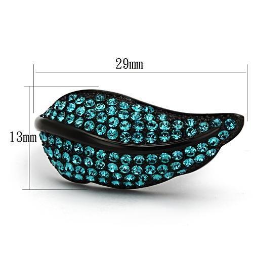 MATK985 - IP Black(Ion Plating) Stainless Steel Ring with Top Grade Crystal  in Blue Zircon