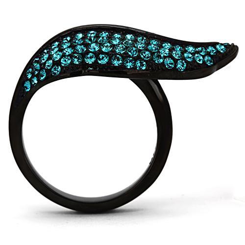 MATK985 - IP Black(Ion Plating) Stainless Steel Ring with Top Grade Crystal  in Blue Zircon