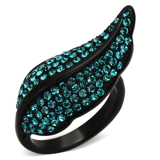 MATK985 - IP Black(Ion Plating) Stainless Steel Ring with Top Grade Crystal  in Blue Zircon