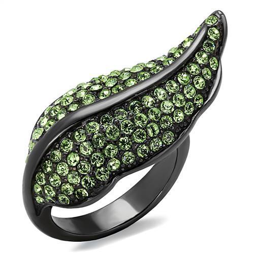 MATK985LJ - IP Light Black  (IP Gun) Stainless Steel Ring with Top Grade Crystal  in Peridot