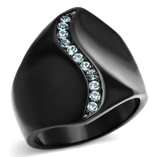 MATK991 - IP Black(Ion Plating) Stainless Steel Ring with Top Grade Crystal  in Sea Blue