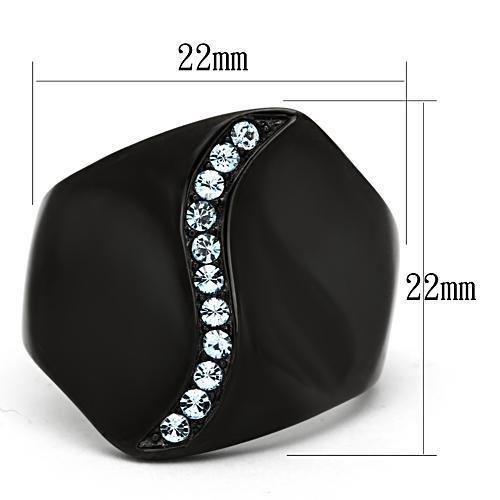 MATK991 - IP Black(Ion Plating) Stainless Steel Ring with Top Grade Crystal  in Sea Blue