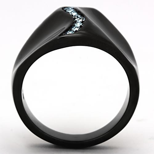 MATK991 - IP Black(Ion Plating) Stainless Steel Ring with Top Grade Crystal  in Sea Blue