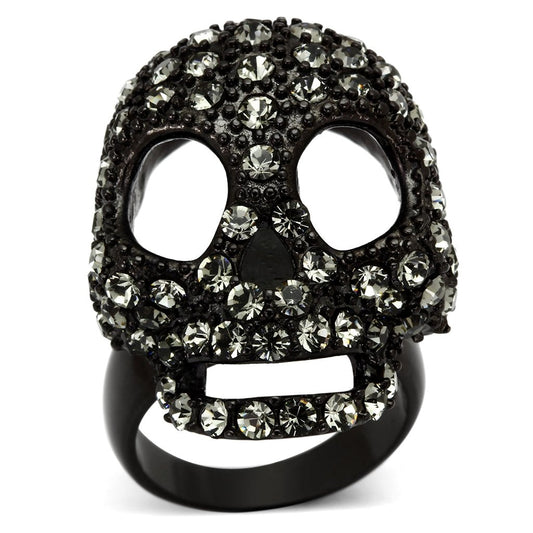 MATK992 - IP Black(Ion Plating) Stainless Steel Ring with Top Grade Crystal  in Black Diamond