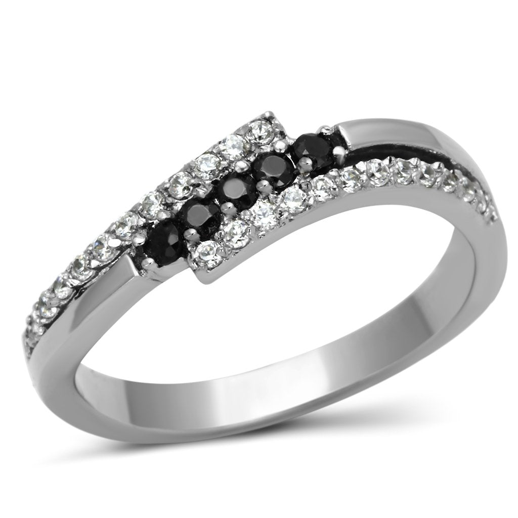 MATK996 - High polished (no plating) Stainless Steel Ring with AAA Grade CZ  in Black Diamond