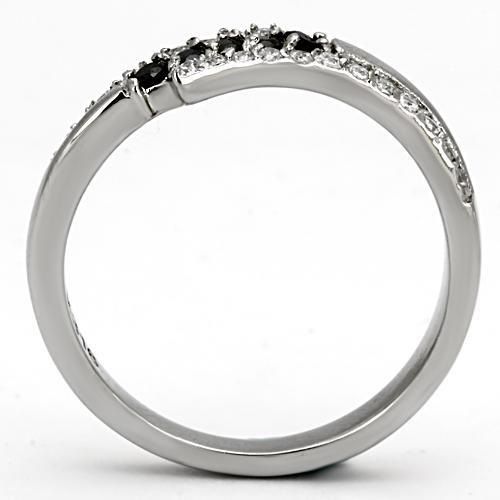 MATK996 - High polished (no plating) Stainless Steel Ring with AAA Grade CZ  in Black Diamond