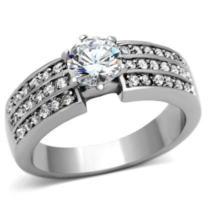 MATK997 - High polished (no plating) Stainless Steel Ring with AAA Grade CZ  in Clear